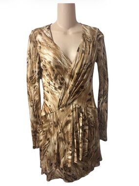 Bebe Y2K Animal Print Wrap Dress Long Sleeve Womens XS Brown